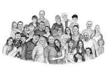 Load image into Gallery viewer, Black and white portrait - Large family drawing - Black & white portrait - drawings and portraits from your photos - drawking.com - DrawKing