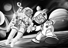 Load image into Gallery viewer, Black and white with character - Man in space suit drawn with homer - drawings and portraits from your photos - drawking.com - Drawking