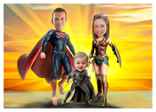 Load image into Gallery viewer, Color drawing as a character - Family drawn as superheros - drawings and portraits from your photos - - drawking.com - DrawKing