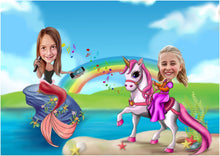 Load image into Gallery viewer, Color drawing as a character - Girl's drawn as mermaid and princess - drawings and portraits from your photos - - drawking.com - DrawKing