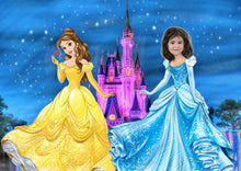 Load image into Gallery viewer, Color portrait with background - girl as princess outside disney castle - colour portrait - drawings and portraits from your photos - drawking.com - DrawKing