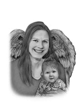 Load image into Gallery viewer, Black &amp; White Portrait with Angel Wings
