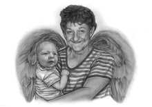 Load image into Gallery viewer, Black &amp; White Portrait with Angel Wings
